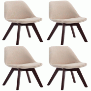 Décoshop26 - Lot de 4 chaises de salle à manger design scandinave en tissu crème et piètement à 4 pieds en bois foncé 10_0008560 - 3000266721500