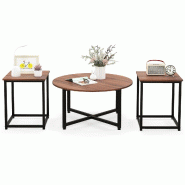 Helloshop26 - Lot de 3 tables basses ronde 80 x 42 cm et carrées 40 x 40 x 50 cm surface spacieuse design moderne en bois 20_0021028 - 3000233809163