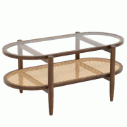 Helloshop26 - Table basse ovale 102 x 56 x 47 cm avec rangement pratique 2 niveaux design contemporain en bois d'acacia marron 20_0017808 - 3000232076