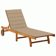 Helloshop26 - Transat chaise longue bain de soleil lit de jardin terrasse meuble d'extérieur 200 cm avec coussin bois d'acacia 02_0012410 - marron Bo