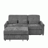 Merax Canapé-lit 3 places, canapé-lit gigogne 3 en 1 avec dossier et repose-pieds réglables, chenille, 176 x 148 x 83 cm, gris - gris multi-matéri