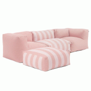 Oviala Business Canapé d'angle rayé de jardin modulable 4 places rose poudré - rose polyester 115063