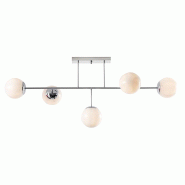 ROSSINI ILLUMINAZIONE Plafonnier Hoko 5 Lumières Avec Diffuseurs En Verre Blanc Laiteux Et Structure En Métal Chromé - Raccordement E14 Ip20 - Grou