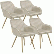 TecTake GmbH tectake Chaise MARILYN en velours matelassé - crème/or, Lot de 4 -405749 - beige 405749 TecTake GmbH tectake Chaise MARILYN en velours matelassé - crème/or, Lot de 4 -405749 - beige 405749