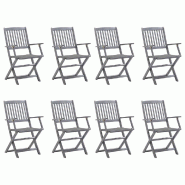 VidaXL Chaises Pliables D Extérieur Lot De 8 Et Coussins Bois D Acacia - gris 3078263