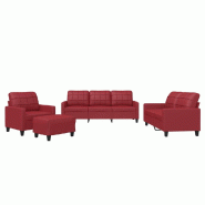 VidaXL Ensemble de canapés 4 pcs et coussins Rouge bordeaux Similicuir Modèle Fantaisie Moderne - 3201346