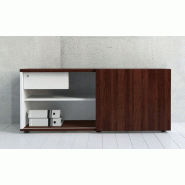 Armoire basse avec porte coulissante - MDD - Noyer, Blanc pastel_0