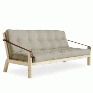 BANQUETTE FUTON POETRY EN PIN MASSIF TISSU LIN COUCHAGE 130 X 190 CM.