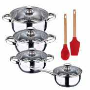 BERGNER - Batterie de Cuisine 7 Pièces en Acier Inoxydable compatible induction avec Jeu de 2 Ustensiles de Cuisine EXCALIBUR - inox PK8943