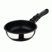 BERGNER Click&Cook - Ensemble de 3 poêles Ø18/Ø20/Ø24 cm en acier inoxydable avec poignée amovible noire - inox Q4966