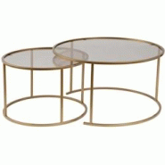 Ensemble de 2 tables gigognes rondes en métal et verre Auruma doré avec verre bronze Hanah Home - 8684283511617 Ensemble de 2 tables gigognes rondes en métal et verre Auruma doré avec verre bronze Hanah Home - 8684283511617