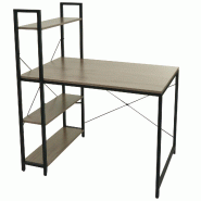 Mendler Bureau avec étagère HWC-K81, table d'ordinateur portable table de travail, 100x60cm métal MDF ~ gris-brun - gris Bois massif 98671