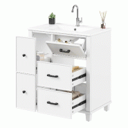 Merax meuble vasque avec vasque céramique, meuble de salle de bain autoportant, 4 tiroirs, 76.5x47x83.5 cm, blanc - blanc multi-matériau NK000025AAK