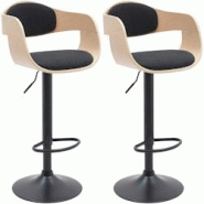 CLP Lot de 2 tabourets de bar Kingston Nature / Noir/Tissu - beige textile 323994 CLP Lot de 2 tabourets de bar Kingston Nature / Noir/Tissu - beige textile 323994