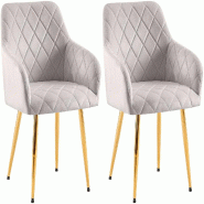 Décoshop26 - Lot de 2 chaises de salle à manger en velours gris avec coutures décoratives en losange chic et contemporain 10_0007866 - gris 3000266
