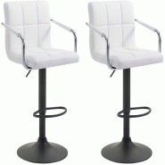 Décoshop26 - Lot de 2 tabourets de bar avec accoudoirs et repose-pieds similicuir blanc cadre en métal noir 10_0006539 - blanc métal 3000265627322