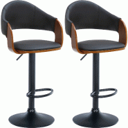 Décoshop26 - Lot de 2 tabourets de bar design rétro chic assise en PVC noir et bois noyer piètement en métal noir 10_0005877 - noir métal 3000265