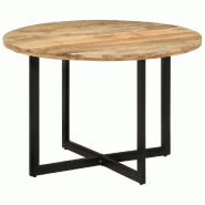 Décoshop26 - Table de salle à manger forme ronde design industriel 110 x 75 cm bois de manguier et fer DEC036654 - Bois massif 3000261328827