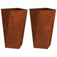 Helloshop26 - Lot de 2 jardinières extérieures modernes avec texture ondulée 40 x 40 x 75 cm en acier rouillé 02_0053033 - acier 3000237721720