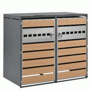 Merax cache-poubelle, 132x80x118.5 cm, couvercle rabattable, gris - gris métal OT6156S