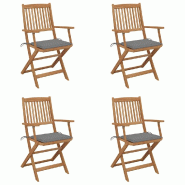 VidaXL Chaises Pliables De Jardin Lot De 4 Avec Coussins Bois D Acacia - gris 3064618