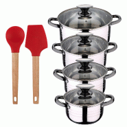 BERGNER - Batterie de cuisine DINA 8 pcs 16/18/20/24cm en acier inoxydable compatible induction avec Jeu de 2 ustensiles de cuisine EXCALIBUR - multi-