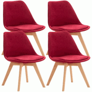 Décoshop26 - Lot de 4 chaises de salle à manger design scandinave en tissu velours rouge pieds bois clair CDS10388 - rouge Bois massif 3000437369609 Décoshop26 - Lot de 4 chaises de salle à manger design scandinave en tissu velours rouge pieds bois clair CDS10388 - rouge Bois massif 3000437369609