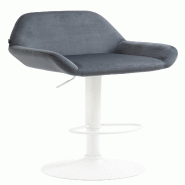 Décoshop26 - Tabouret de bar x1 en velours rembourré gris foncé base trompette métal blanc mat TDB10411 - blanc métal 3000458969604