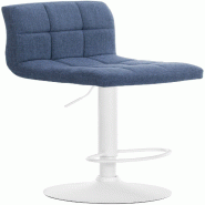 Décoshop26 - Tabouret de bar x1 style contemporain en tissu matelassé bleu cadre métal blanc 10_0005819 - bleu métal 3000265237774