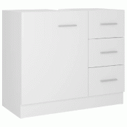 Helloshop26 - Armoire d'évier blanche design épuré 63 x 30 x 54 cm avec 3 tiroirs rangement salle de bain en bois d'ingénierie blanc 02_0047781 -