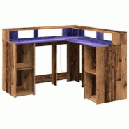 Helloshop26 - Bureau table poste de travail meuble d'ordinateur informatique étude avec lumières LED vieux bois bois d'ingénierie 02_0023439 - 3000 Helloshop26 - Bureau table poste de travail meuble d'ordinateur informatique étude avec lumières LED vieux bois bois d'ingénierie 02_0023439 - 3000