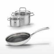 Lot Poêle 28 cm & 2 Faitouts 20/14 cm Elo Relief Evolution - gris inox 3176239954630
