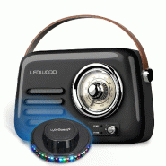 Radio Rétro portable Ledwood ALMA, FM, Bluetooth 5.3 Entrée USB, Puissance 30W, Batterie 1500mAh - Retro Vintage Noir, OVNI LED - 3666638037350