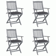 VidaXL Chaises Pliables D Extérieur Lot De 4 Et Coussins Bois D Acacia - gris 3064524