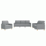 VidaXL Ensemble de canapés 3 pcs avec coussins Gris clair Tissu Modèle Atlas Logic Élite - 3201242
