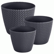 WellHome - Lot de 3 jardinières rondes 5/8/11,5 L Splofy en coloris anthracite - marron plastique PK2641