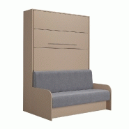 ARMOIRE LIT ESCAMOTABLE SOFA AUTOMATICA 140 CM TAUPE CANAPÉ MICROFIBRE GRIS