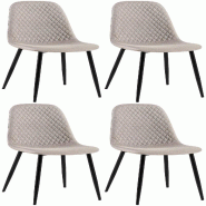 Décoshop26 - Chaises de salle à manger x4 coutures décoratives losanges assise en tissu gris pieds métal noir mat 10_0007684 - gris métal 3000266