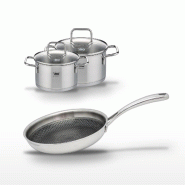 Lot Poêle 28cm & 2 Faitouts 14/12cm Elo Relief Evolution - gris inox 3176239954586