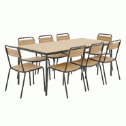 Oviala Business Ensemble table de jardin en métal et bois et 8 chaises gris - gris 114999