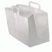Sac Kraft Blanc Poignées Plates - Haute Résistance 80g/m² - Spécial Vente à Emporter - [Dimensions ex: 32+22x24cm] - Lot de 250 - blanc papier MPR84