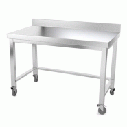 Table de travail en inox 1400 x 500 mm adossée avec renfort sur roulettes / GOLDINOX - gris inox 3701770804368