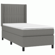Décoshop26 - Cadre de lit LED avec sommier tête de lit matelas 100x200 cm tissu gris foncé TDL0208422 - gris 3001539447769