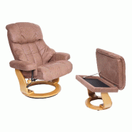 MCA Fauteuil relax Calgary XXL, Fauteuil TV pouf, charge max. 180kg Tissu/textile ~ marron, piètement marron naturel - marron textile 75589
