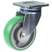 Roulette pivotante de 160mm avec polyuréthane élastique convexe vert sur centre en fonte w Roulette pivotante de 160mm avec polyuréthane élastique convexe vert sur centre en fonte w