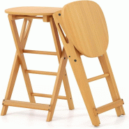 COSTWAY Set de 2 Tabourets de Bar Pliables en Bambou avec Repose-pieds, Chaise de Cuisine Hauteur d'Assise 61 cm, Tabouret de Comptoir - marron VH3327