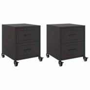 Décoshop26 - Lot de 2 tables de chevet sur roulettes avec deux tiroirs 36 x 39 x 43,5 cm acier noir DEC035480 - noir 3000260683699