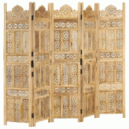 Décoshop26 - Paravent séparateur de pièce cloison 5 panneaux motifs sculptés à la main 200 x 165 cm bois de manguier marron DEC030926 - marron Bo Décoshop26 - Paravent séparateur de pièce cloison 5 panneaux motifs sculptés à la main 200 x 165 cm bois de manguier marron DEC030926 - marron Bo