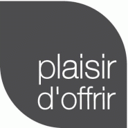 Étiquettes cadeaux adhésives 'Plaisir d'offrir' fond gris 30x30mm - boîte distributrice de 500 unités