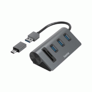 Hama USB-Hub 5 ports aluminium avec lecteur de cartes SD/microSD - noir 200140